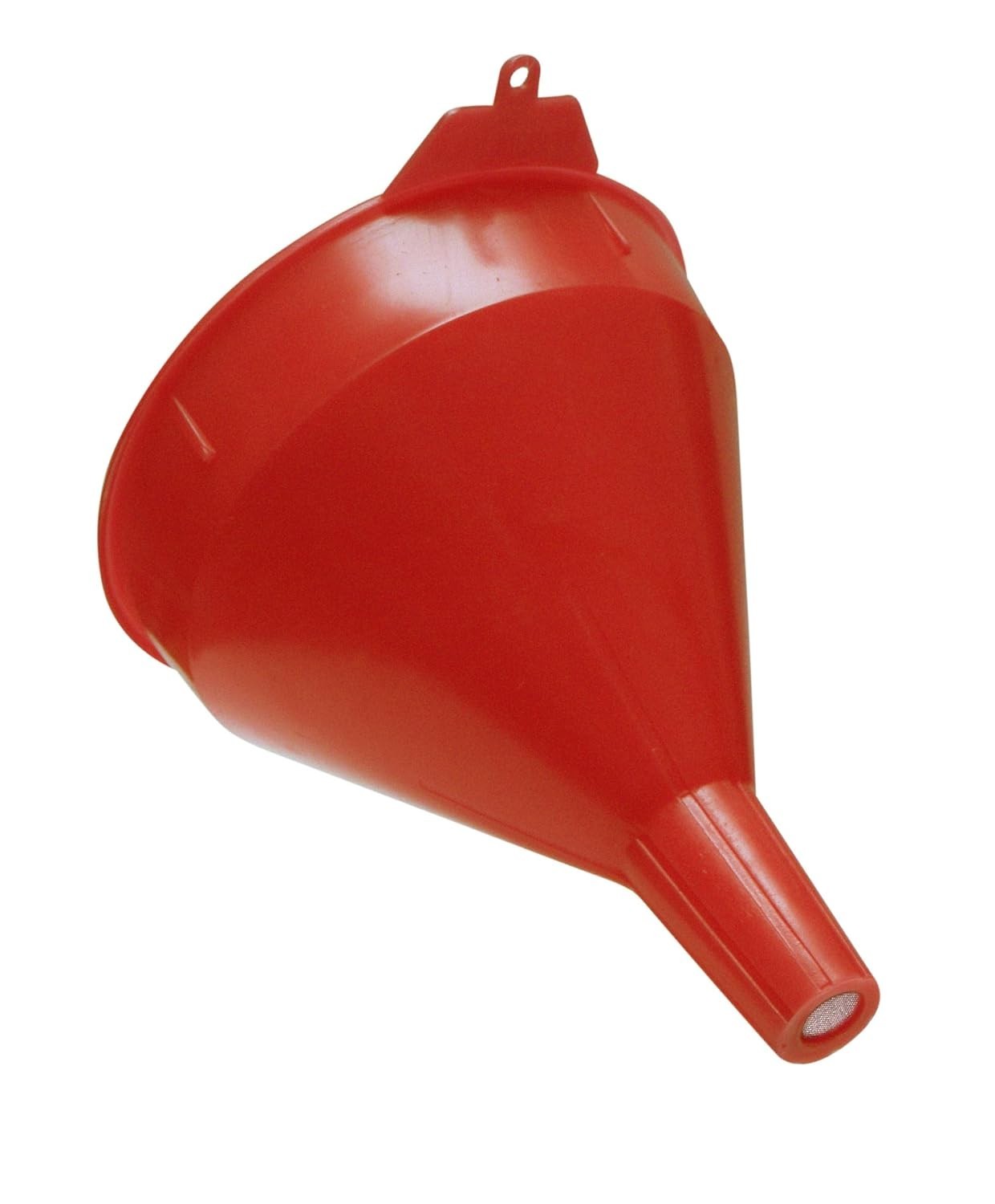 Red Polyethylene Funnel with Strainer for Oil, Fuel & Grease – 2 Quart