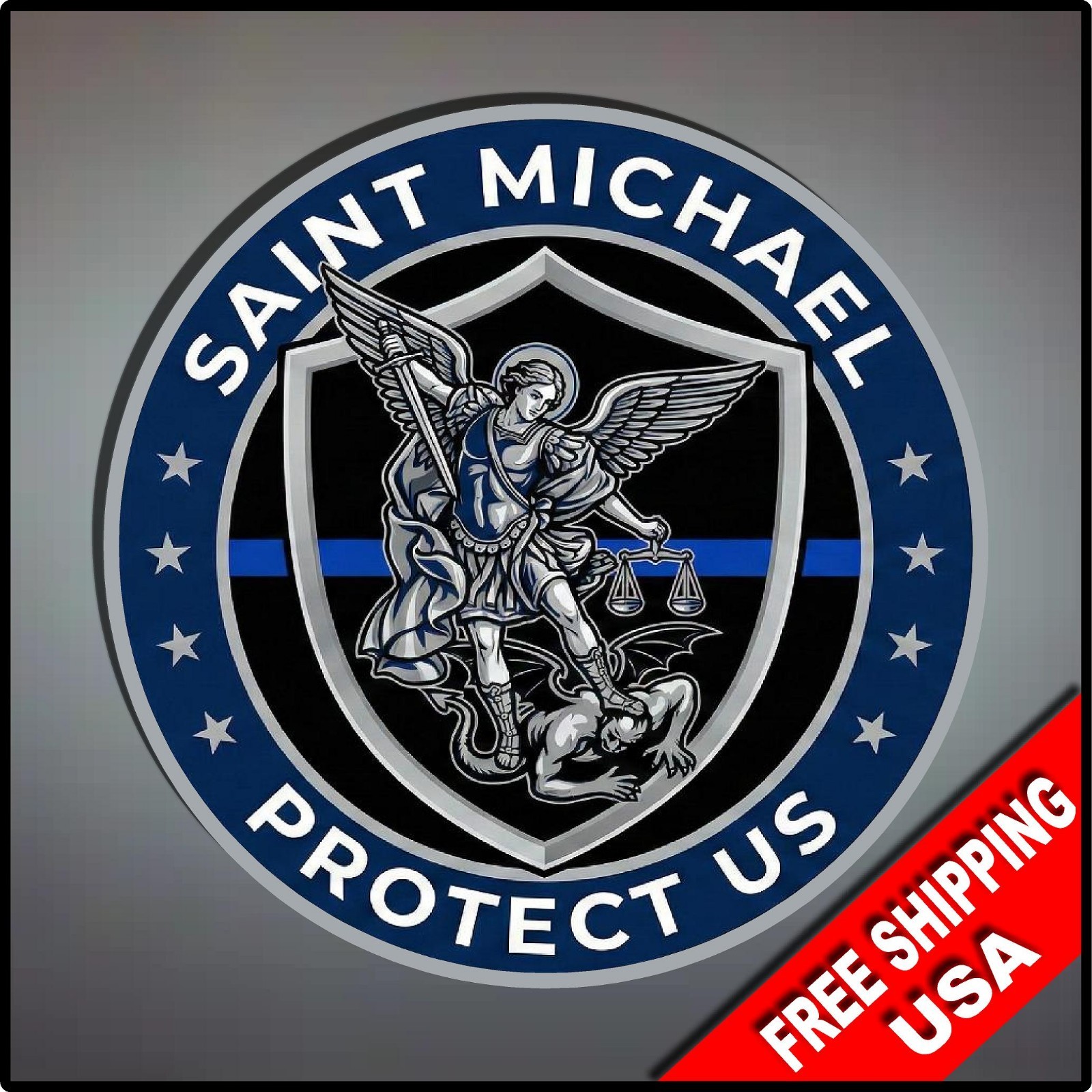 Saint Michael Blue Line Police Law Enforcement LE 4″ x 4″ St. Decal Wall Car