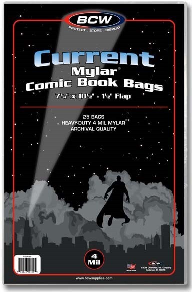 Current Mylar Comic Book Bags 4 mil Pack of 25 BCW Archival Polyester Semi Rigid