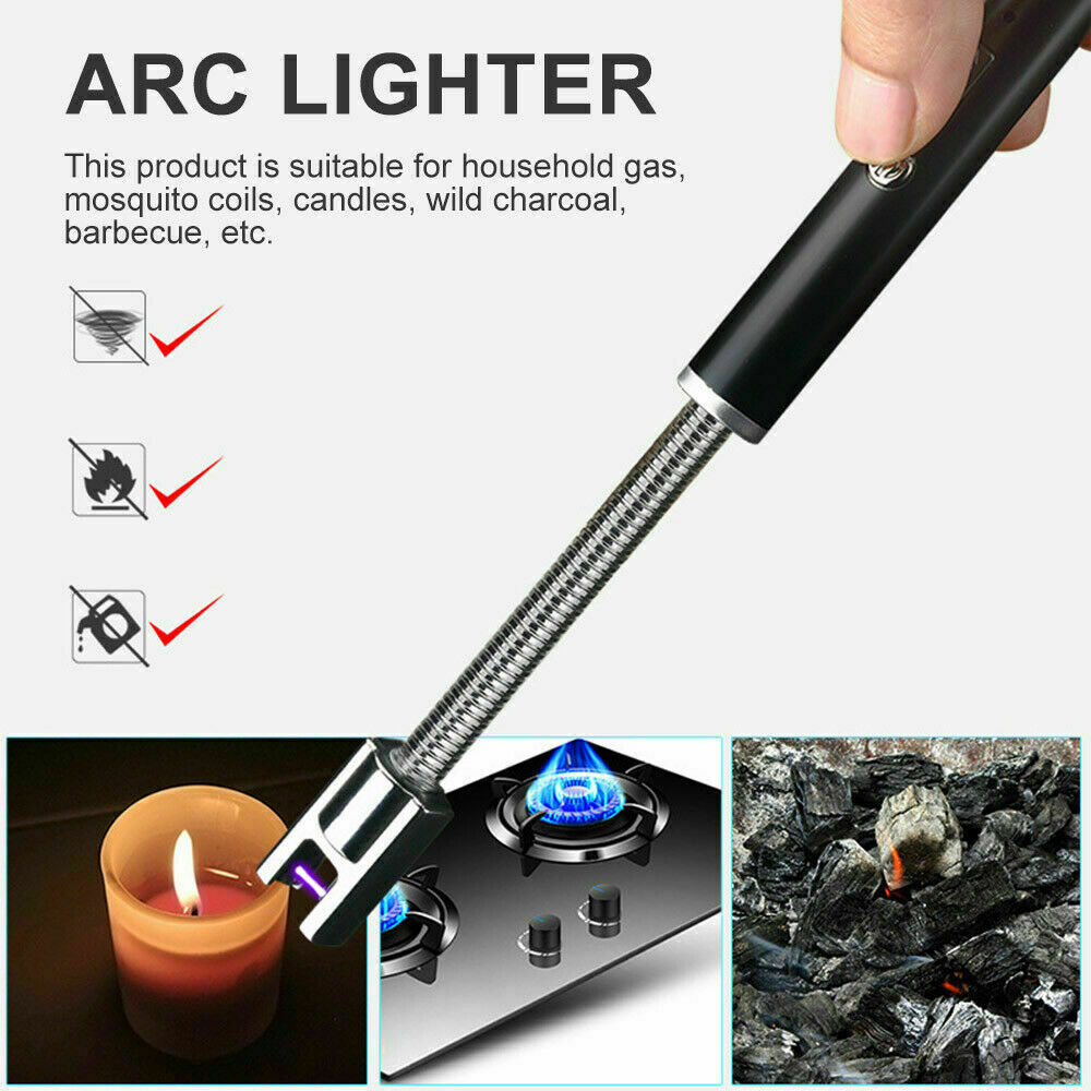 USB Rechargeable Electric Windproof Lighter Candle Lighters BBQ Arc Long Neck