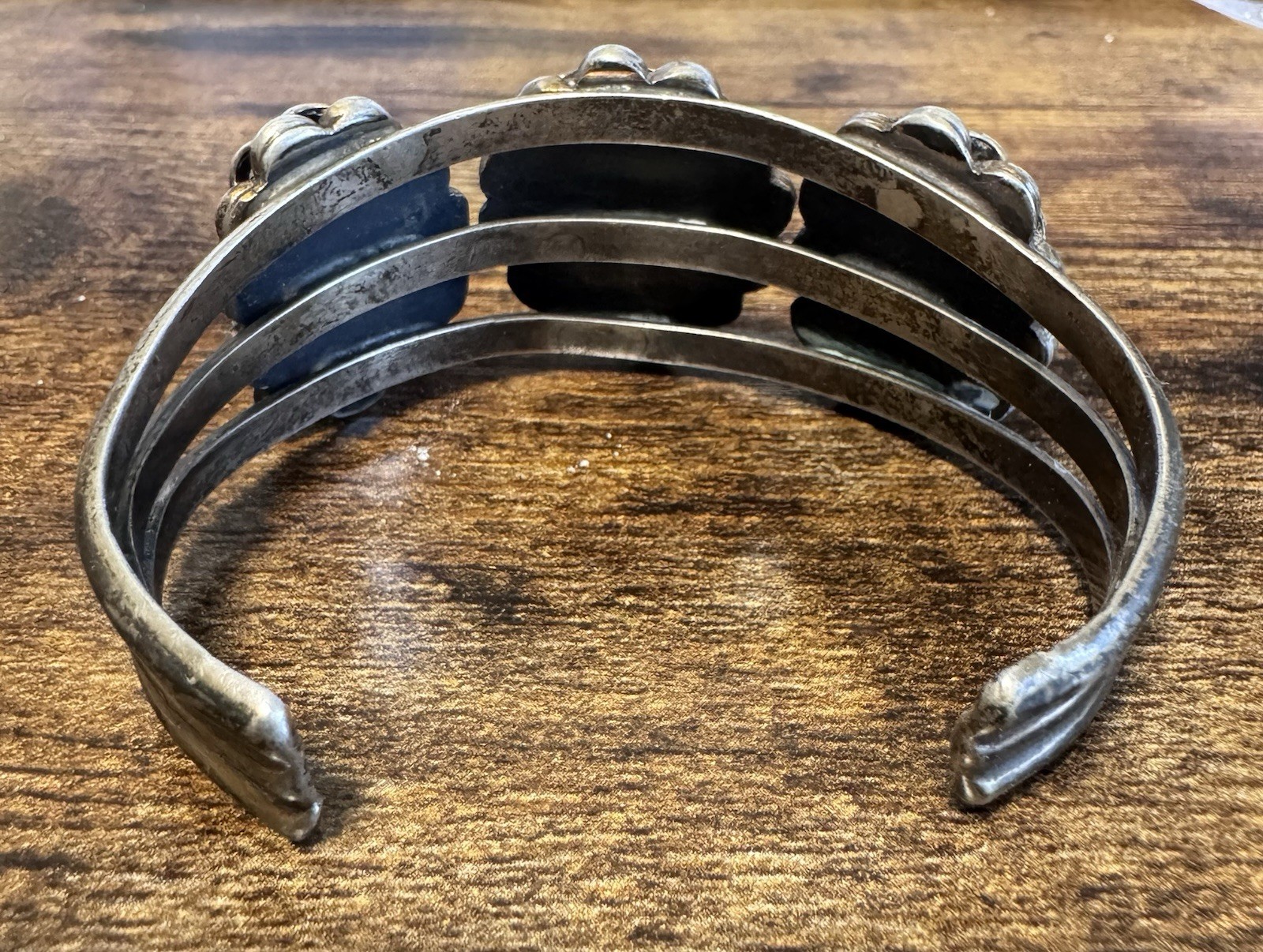 Coin Silver and Turquoise Cuff Bracelet – Early Vintage Southwestern – 1920s-40s