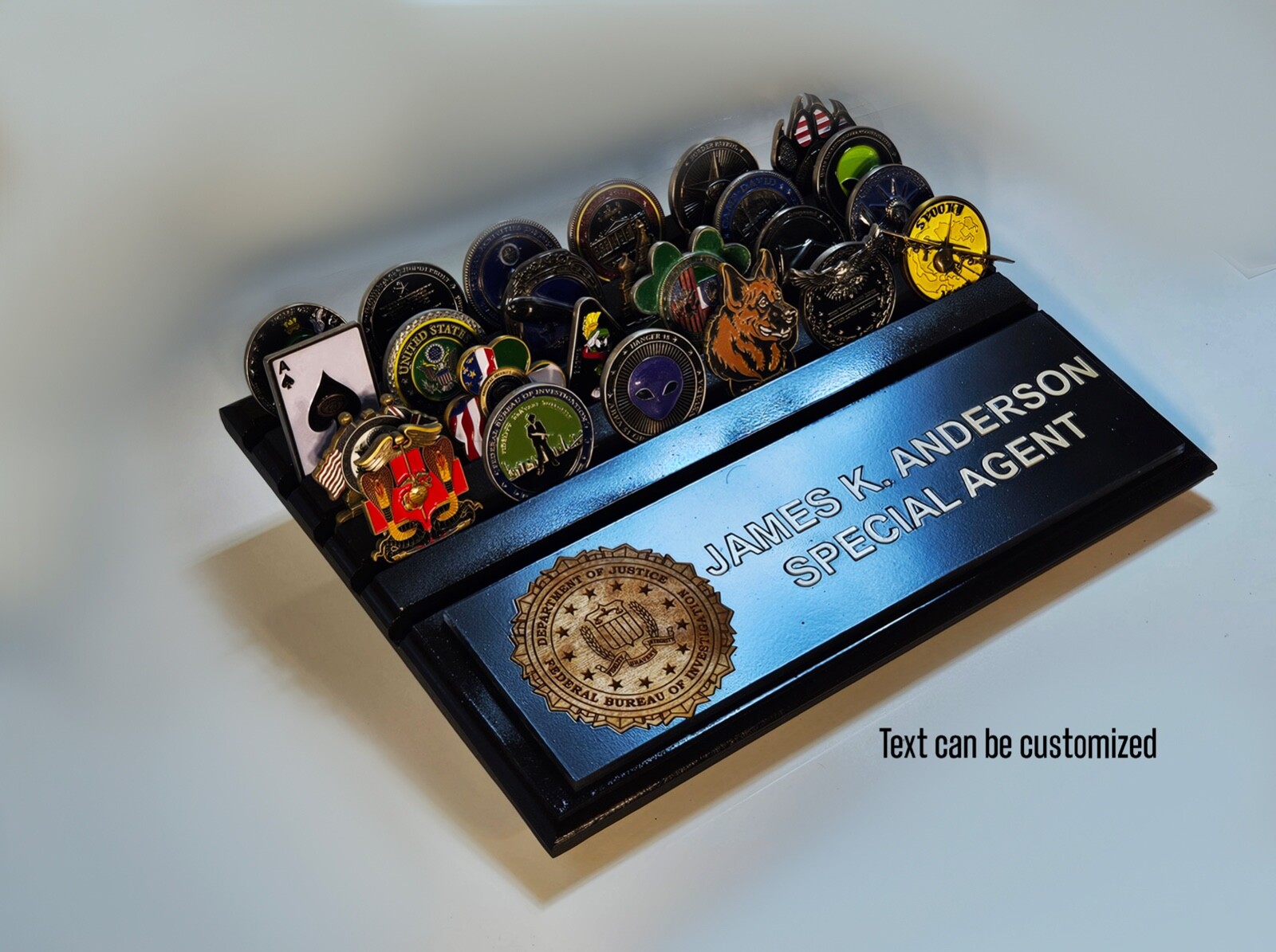 personalized 9″x13″ FBI custom challenge coin display approximately 30 coins