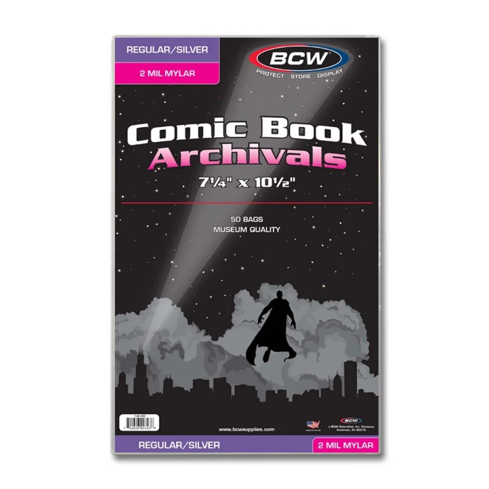 1 Pack 50 New BCW Slver Age Comic Book ARCHIVALS – 2 Mil Mylar Bags – Acid Free