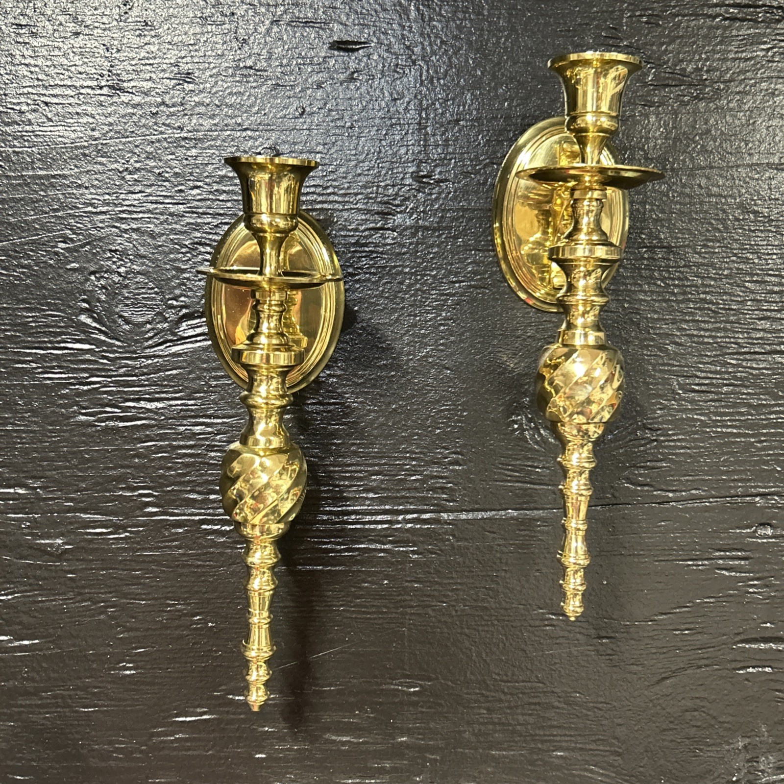2 Solid BRASS Vintage Candlestick Wall Mount Sconce Candle Holders New Old Stock