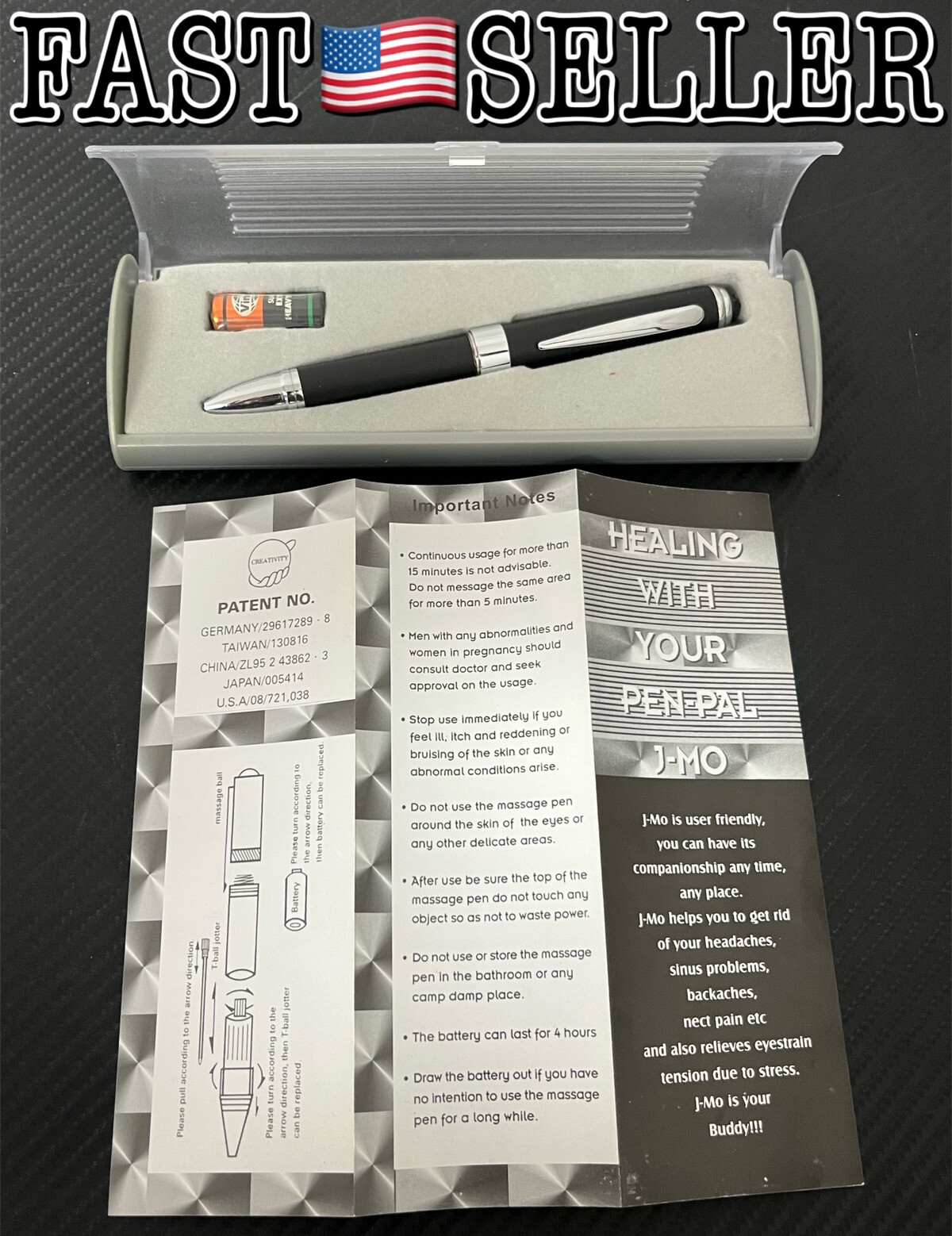 2in1 Electronic Vibration Massage Metal Ballpoint Pen, Black – NEW! **READ**