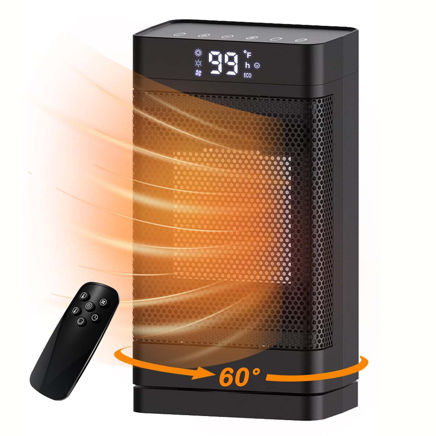 Heater Home Remote 1500W PTC Safe Energy Efficient Office Bed Room Oscillat.