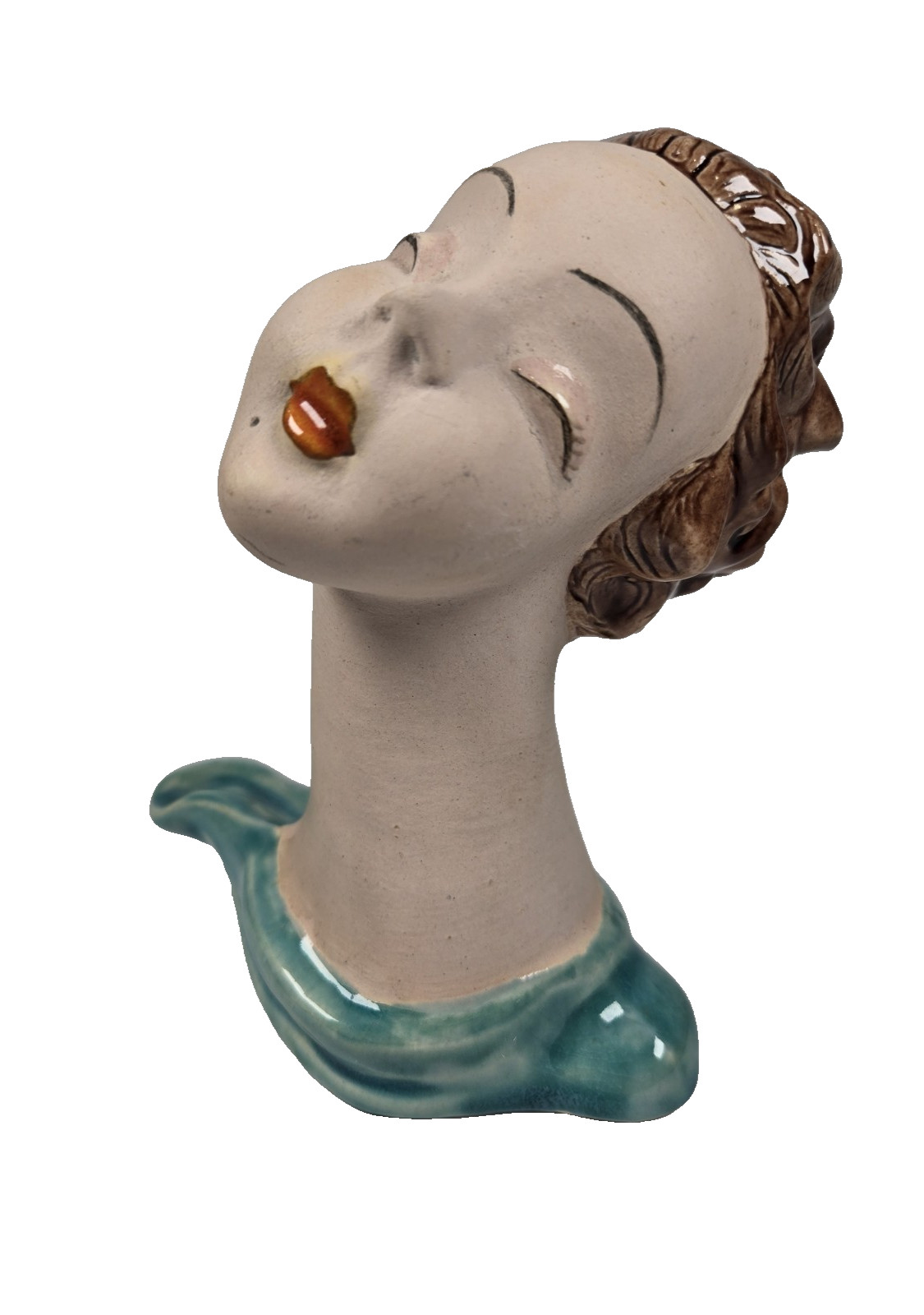 Goldscheider style Free Standing 6″ Bust Aqua blue Orange lipstick