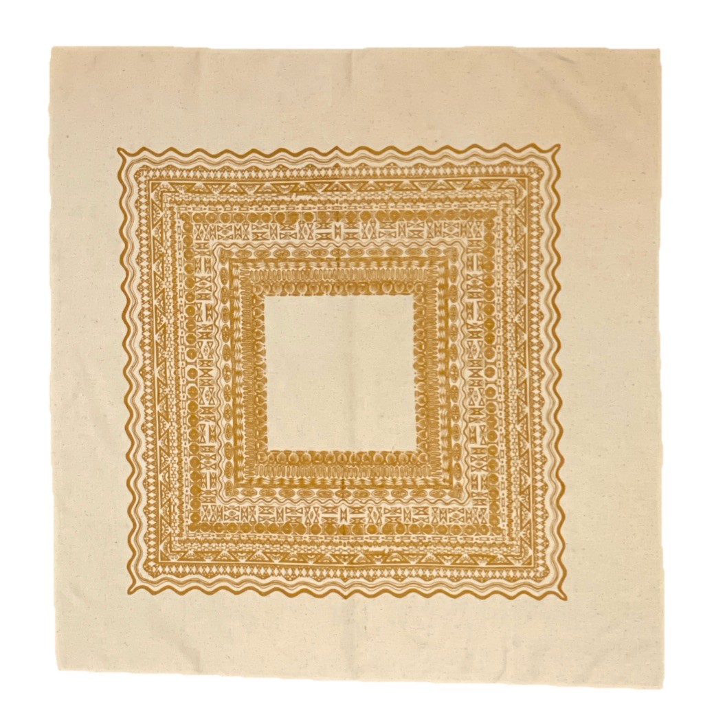 VTG Harwood Steiger Linen Tablecloth Hand Silk Screened MCM Geometric 43 x 45