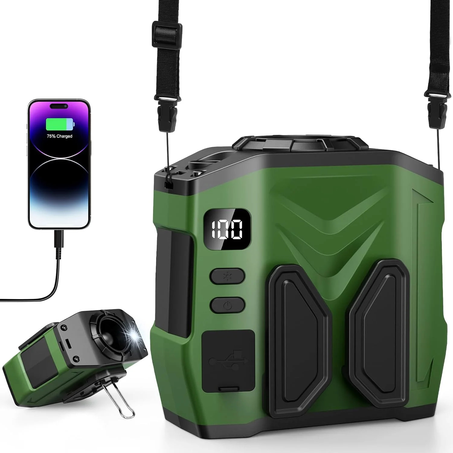 Portable Personal Waist Fan Rechargeable, 10000mAh 5 Speeds 13500RPM Strong Airf