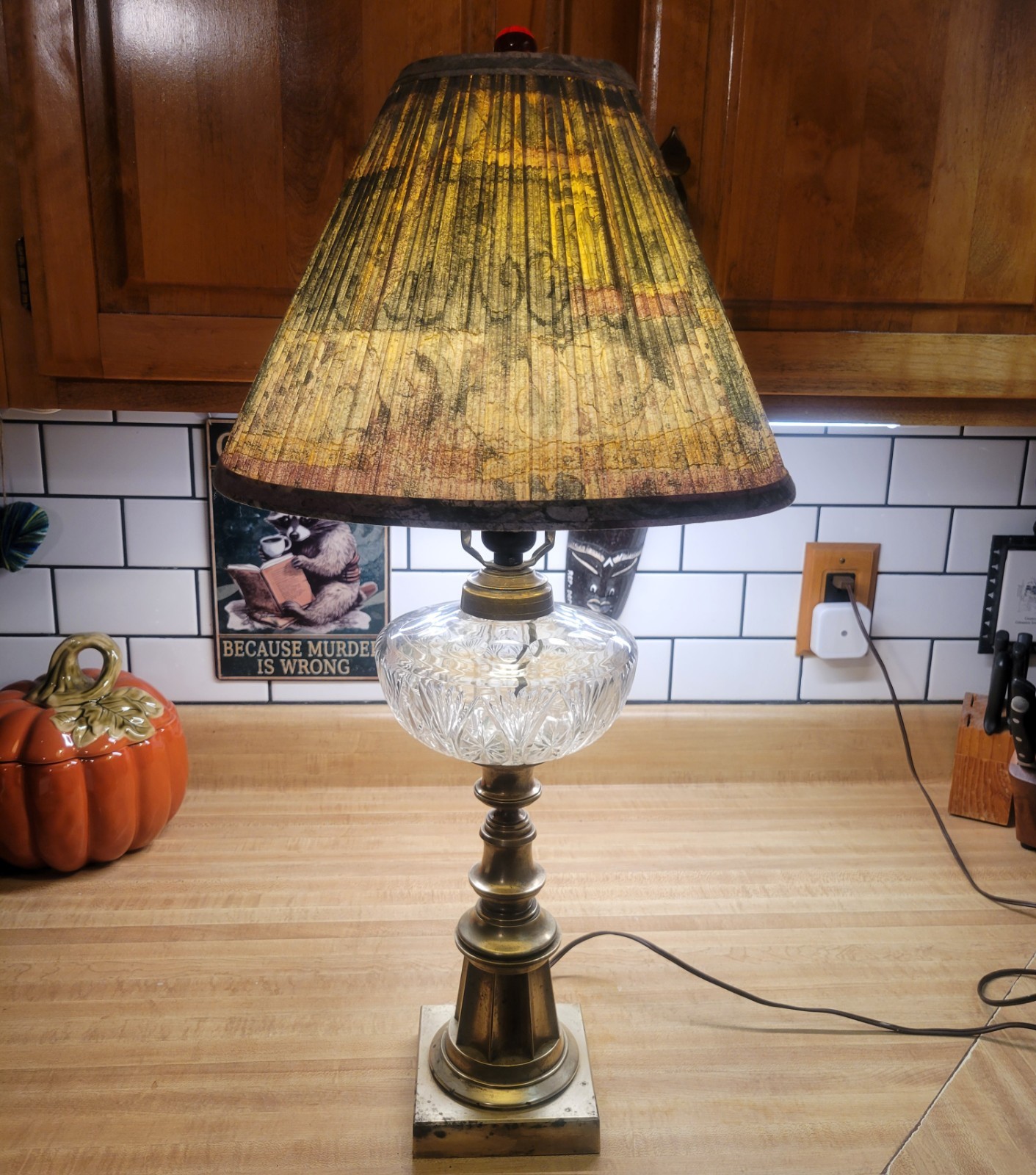 Vintage Heavy Solid Brass and Embossed Glass Table Lamp-shade Not Included