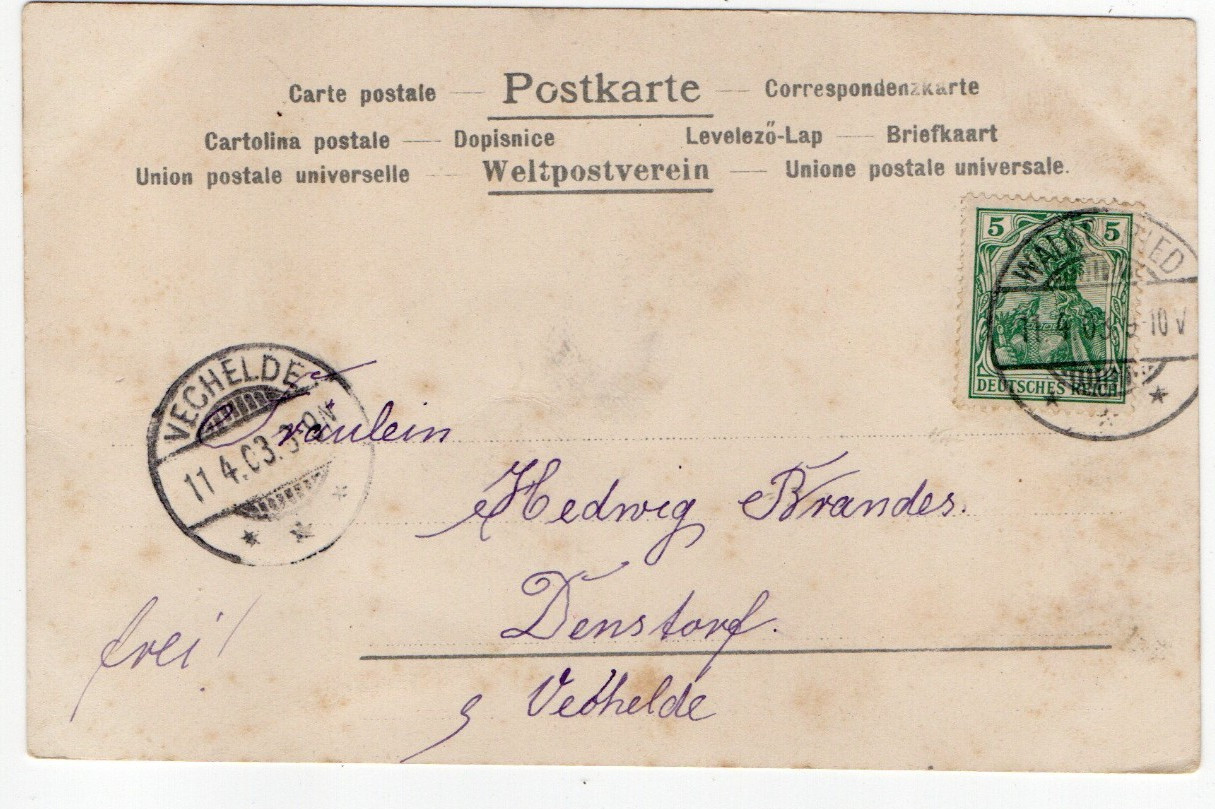Postcard, Easter, 1903, bells, flowers, card to Vechelde