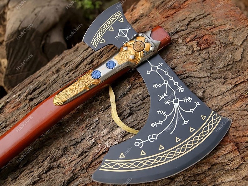 Hand-Forged Stainless Steel Axe with Rosewood Handle – 40” Long W Leather Sheath