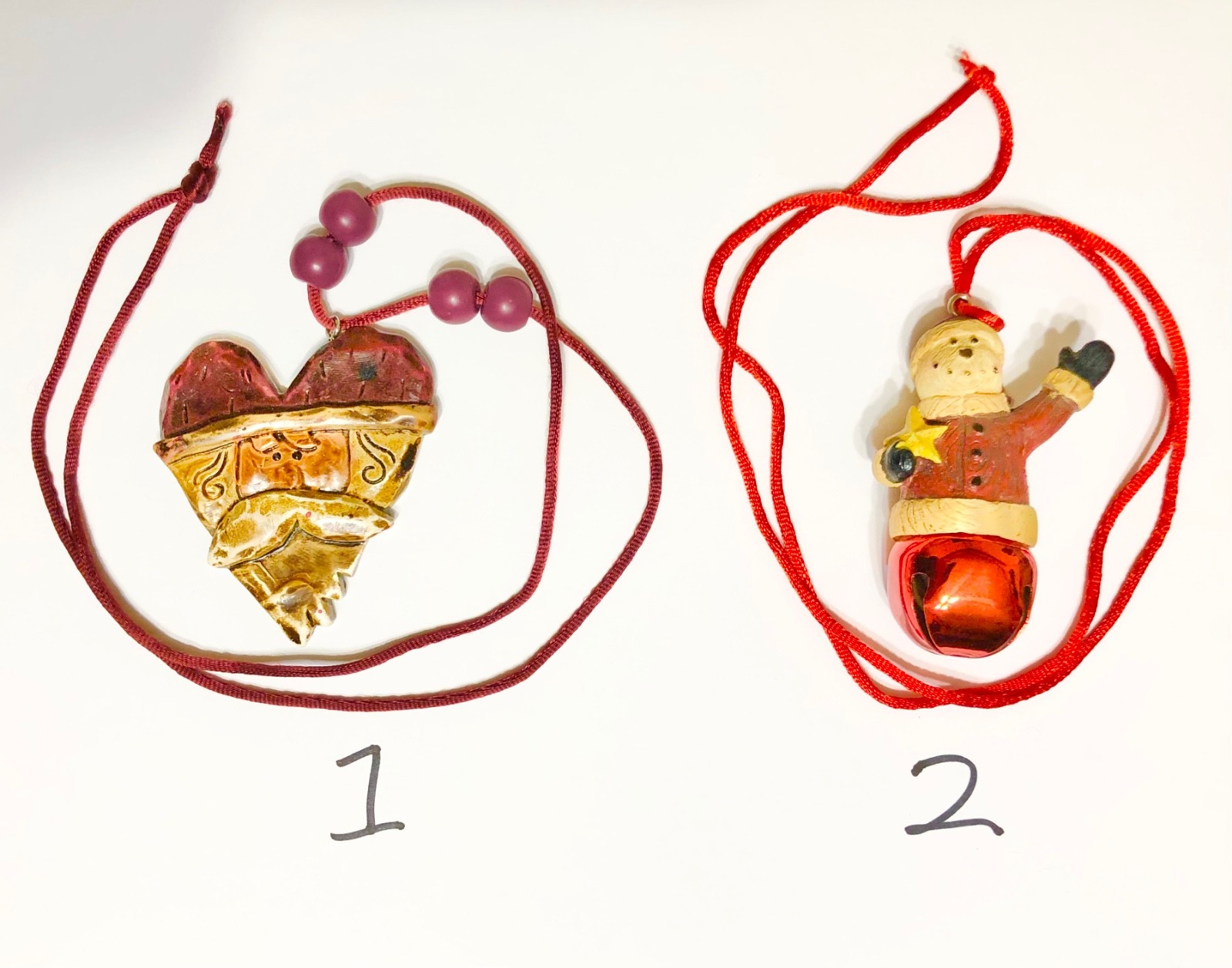 Buyer’s Choice Christmas Santa Heart OR Snowman Santa/Bell Pendants Rustic Look!