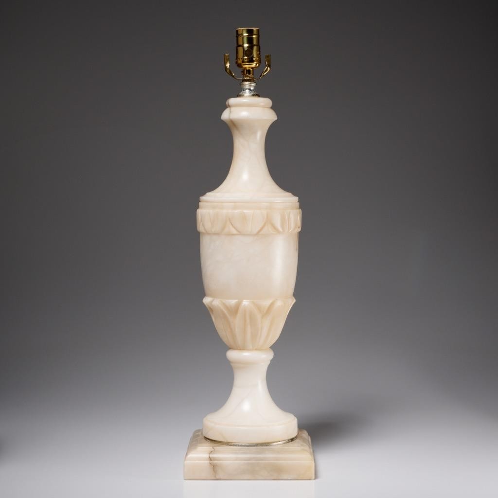 Vintage Neoclassical Table Lamp Carved Marble Urn Design With Square Base Lamp