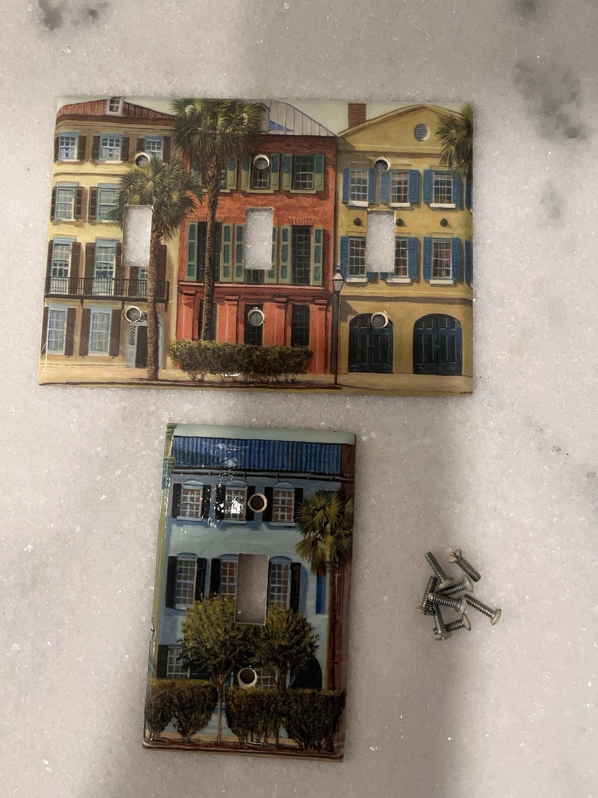 Decorative Light Switch Covers. Rainbow Row. 1 triple, 1 single