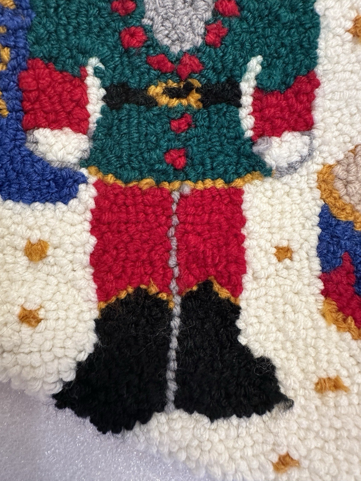 Vtg Latch Hook Loop Christmas Stocking Nutcrackers Toy Soldiers Red Velvet Back