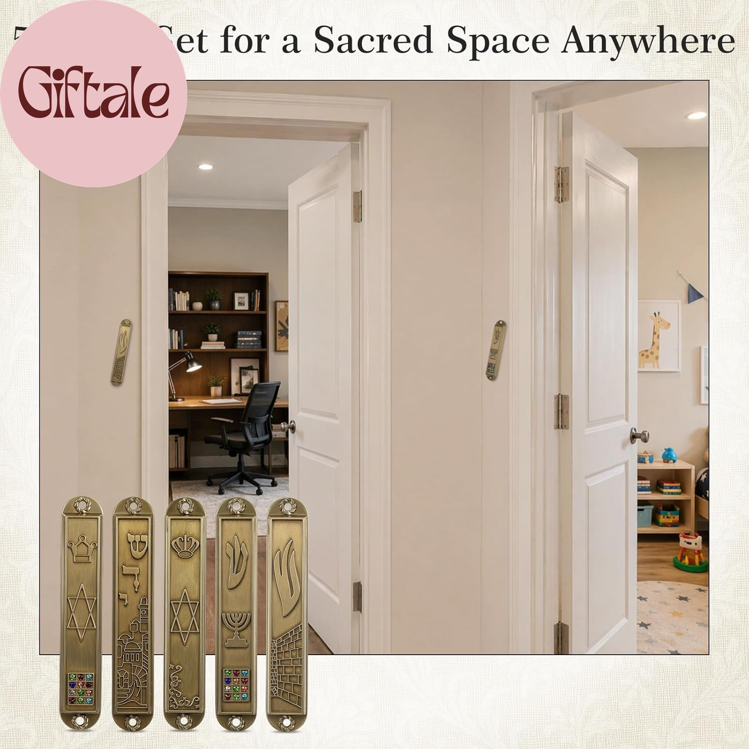 5-Pack Door Mezuzah with Kosher Scroll, Screw Mount Metal Mezuzah Case – 3.54 In