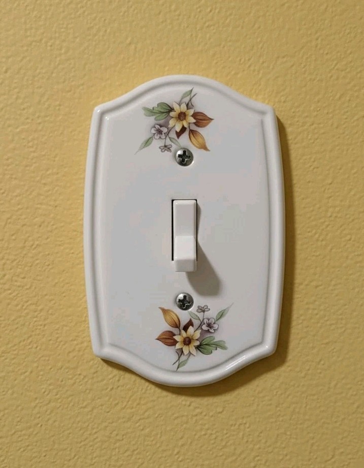 80s Porcelain Light Switch Cover Floral Summer Bouquet Suite USA Decorative