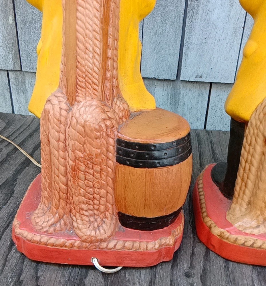 TWO VTG V. RARE MATCHING CHALKWARE Sailors, Longshoreman, Dock Worker 30″ LAMPS