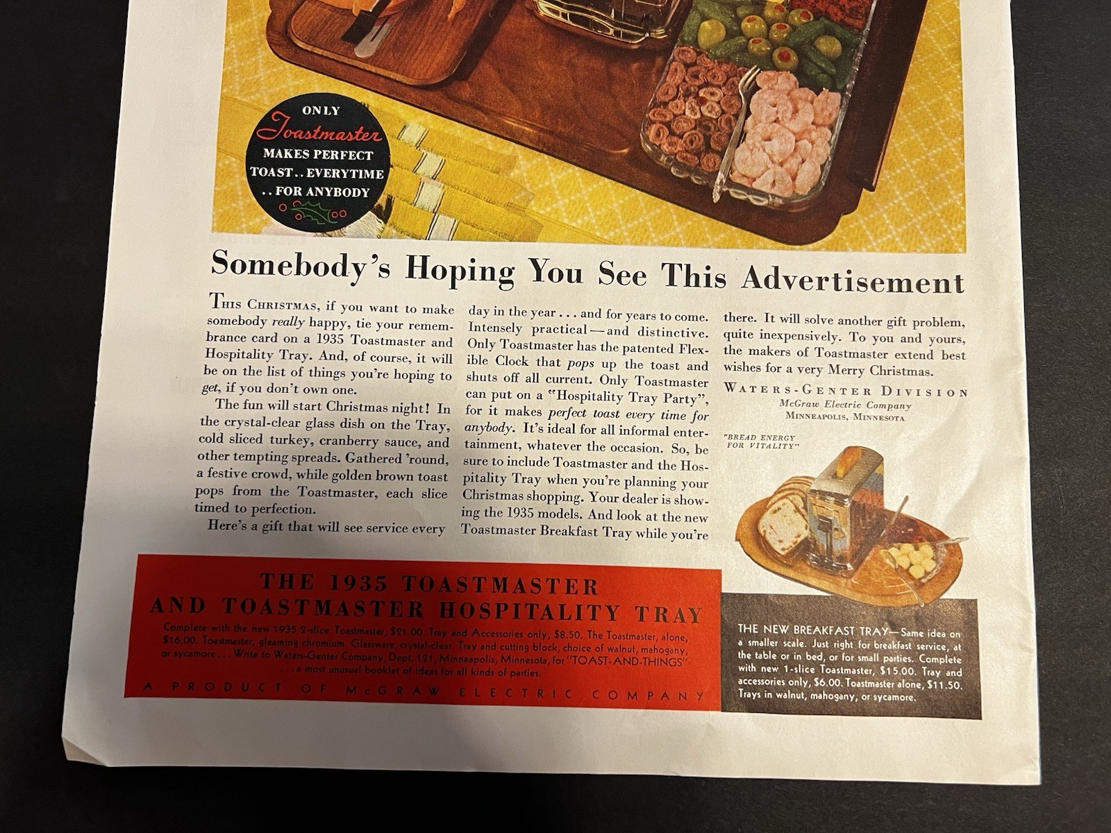 Vtg 1930s Ad-The 1935 Toastmaster and Toastmaster Hospitality Tracy-What a Gift