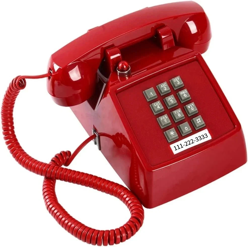 Retro Red Landline Phone Vintage Corded Desk Telephone Large Button
