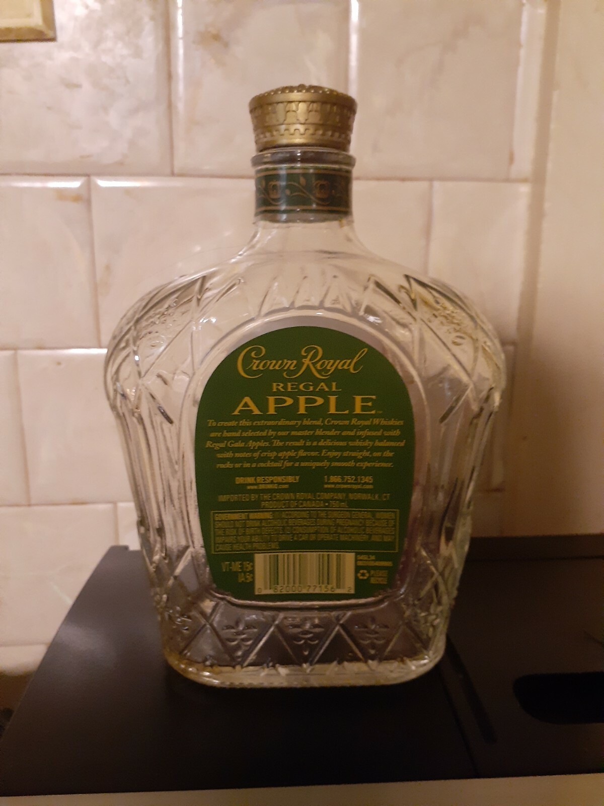 Crown Royal Apple 750ML Empty Glass Bottle With Cap For Crafts/Decor Art