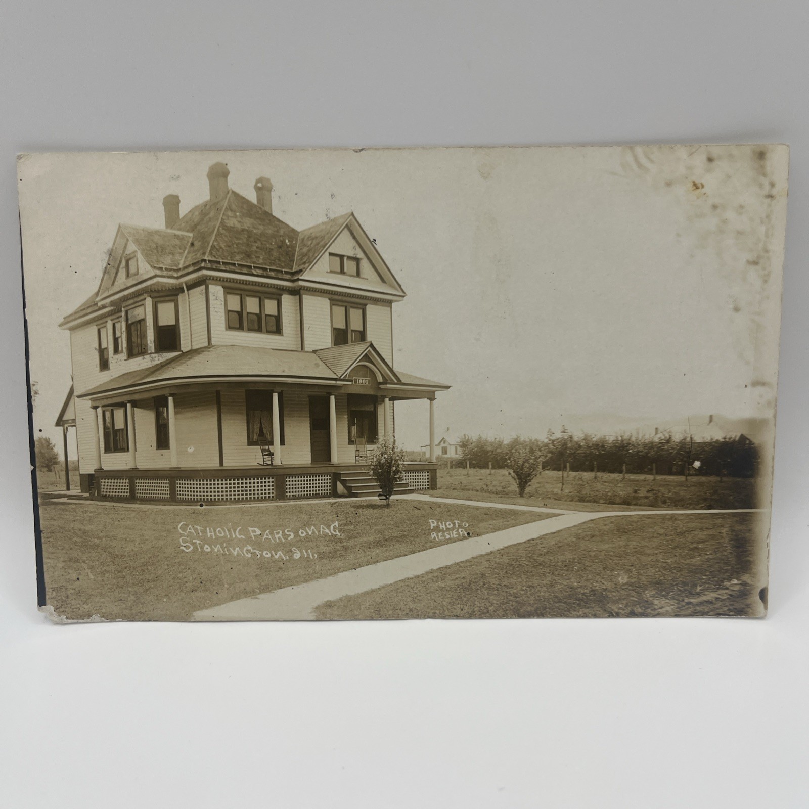 Catholic Parsonage, Stonington Illinois RPPC Postcard, Address #1901