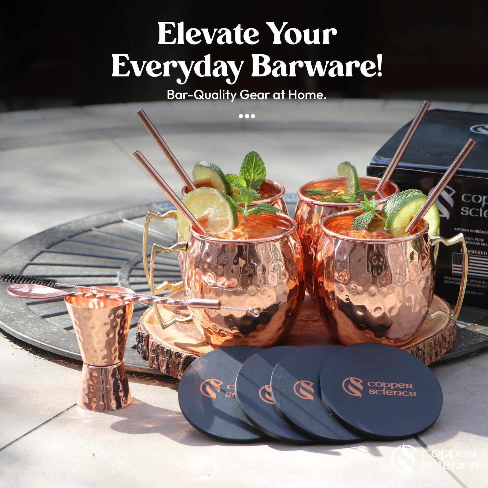 Copper Science Pure Handcrafted Cups – 4 Count (Pack of 1),
