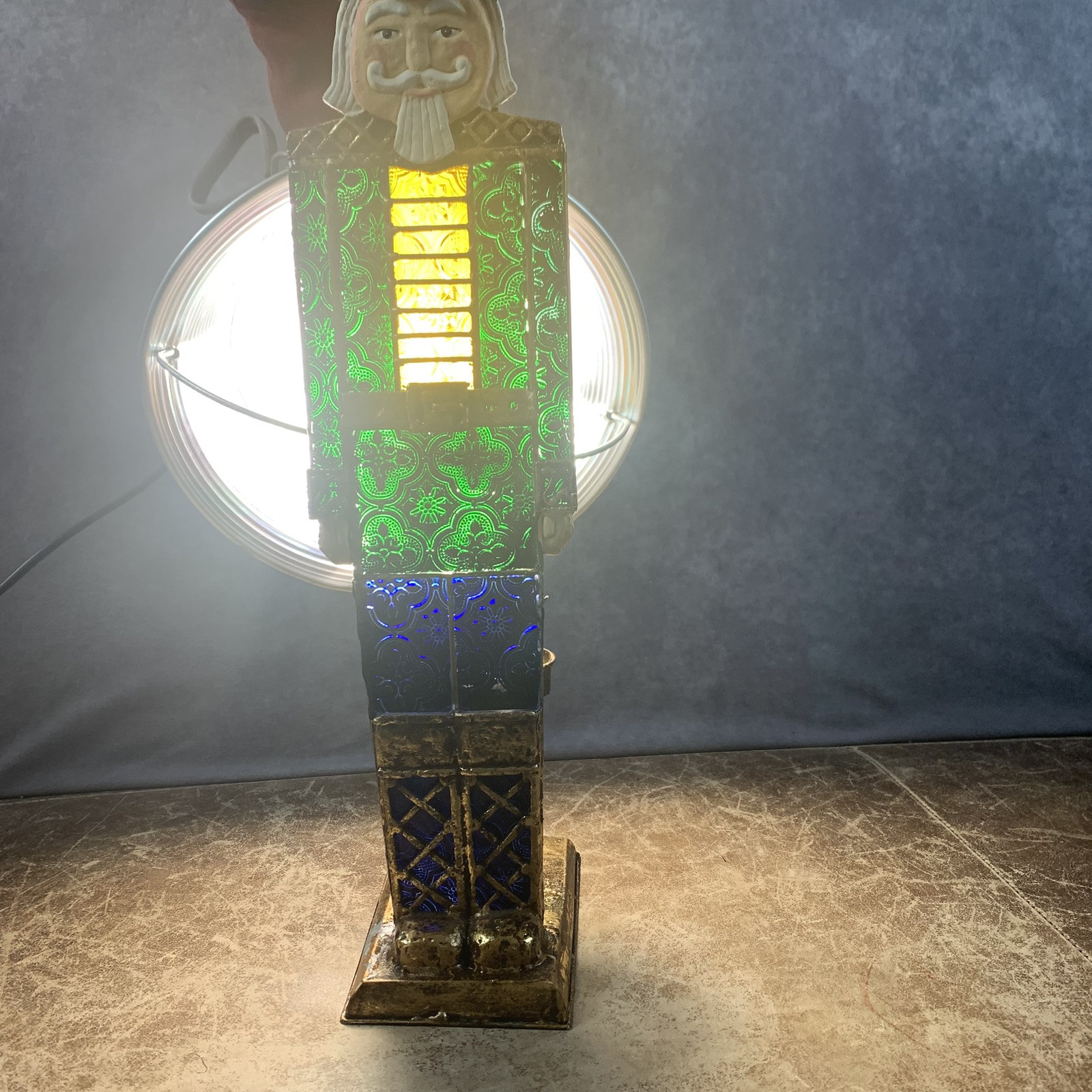 Vintage Stained Glass Nutcracker Soldier Metal Votive Tealight Candle Holder