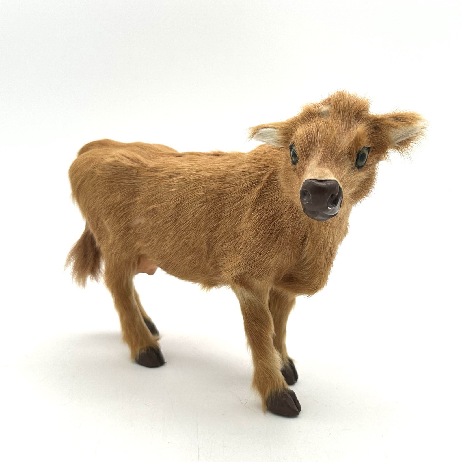 Vintage Real Fur Hair Cow Figurine 6 X 9 Inches Farmhouse Country Read