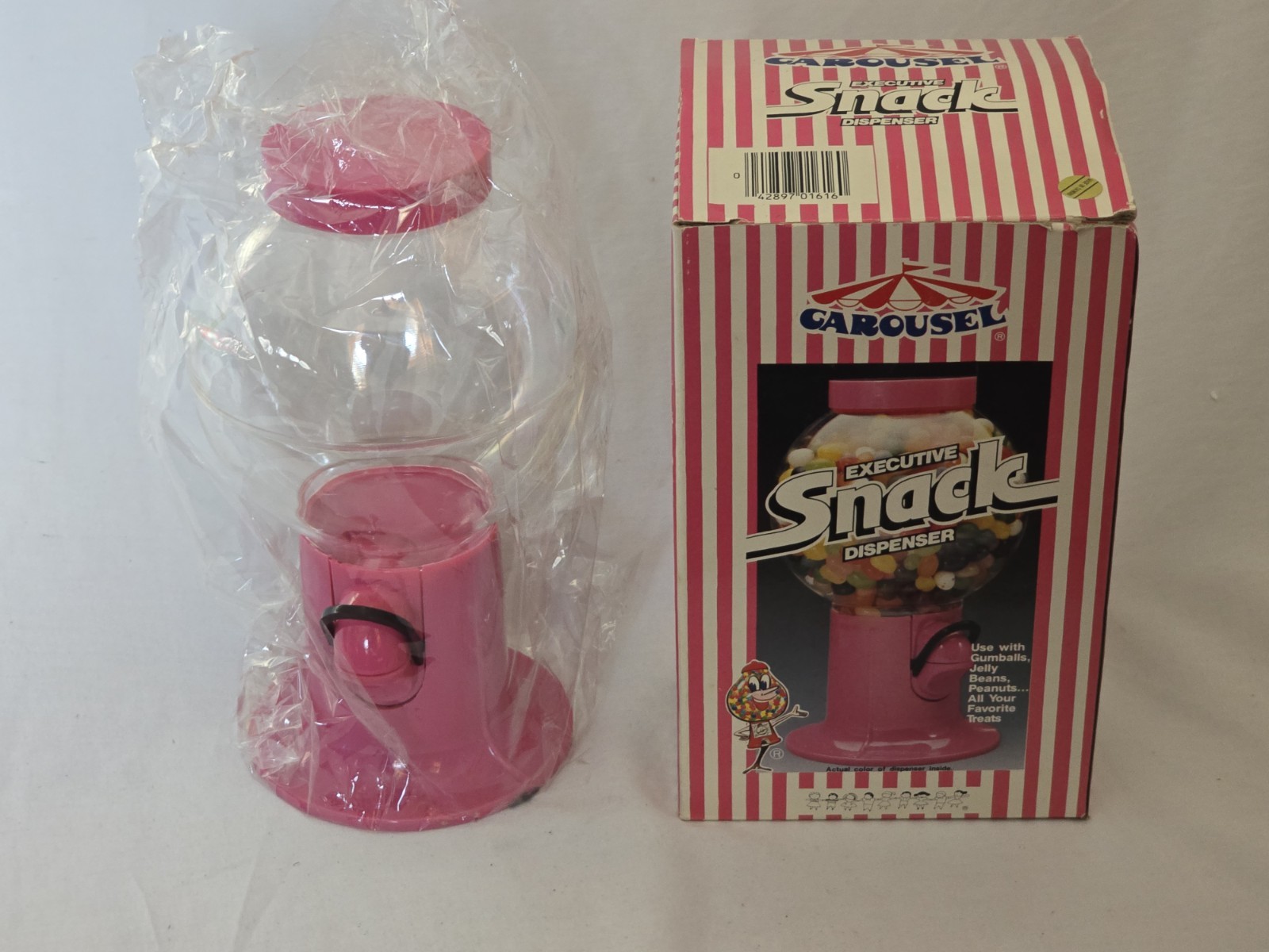Vtg 1987 Carousel Snack Dispenser Gumball Candy Machine Plastic Rare PINK IN BOX