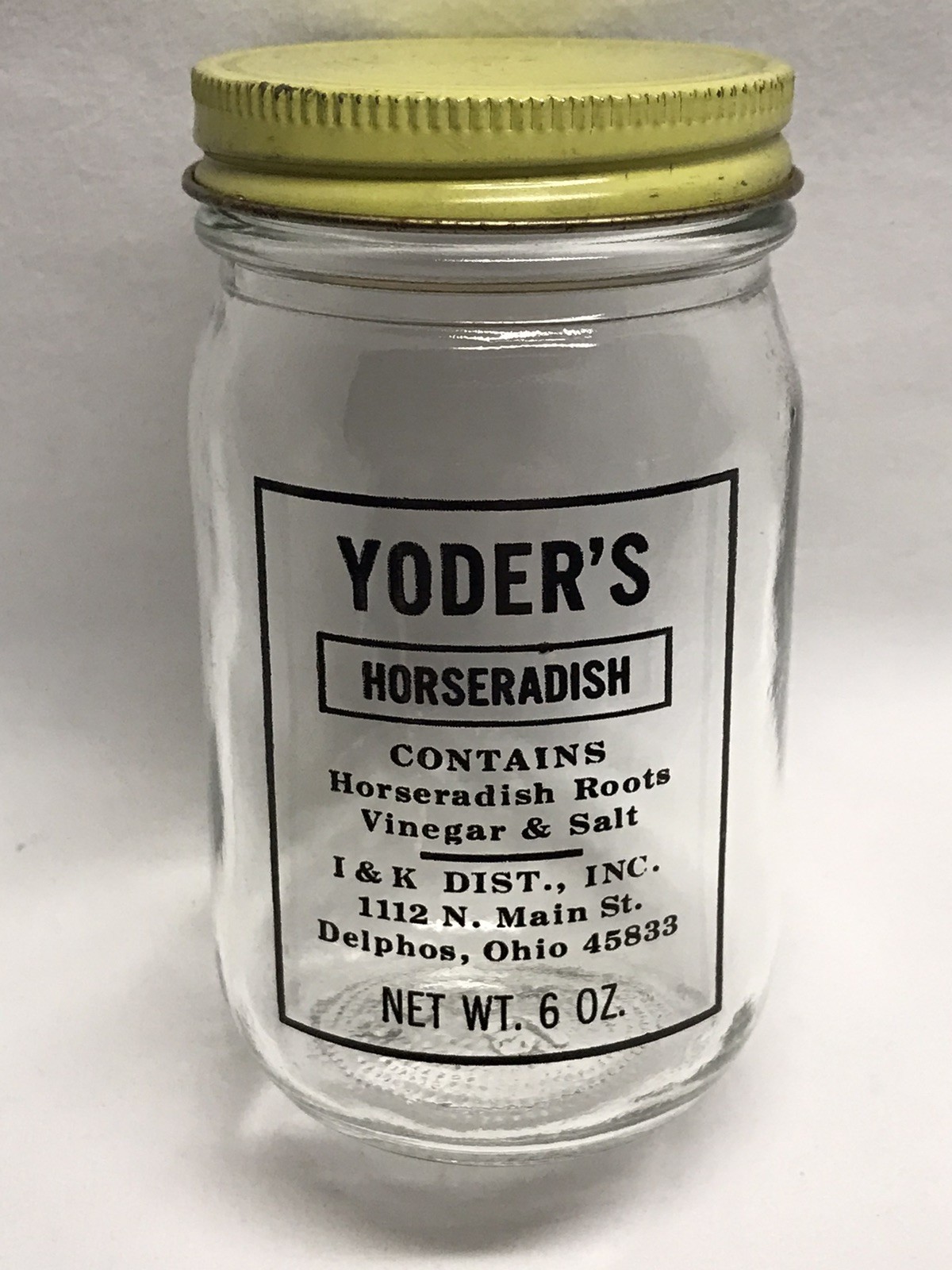 Vintage Yoder’s Horseradish Delphos Ohio Lima OH 6 oz. Glass Jar With Metal Lid