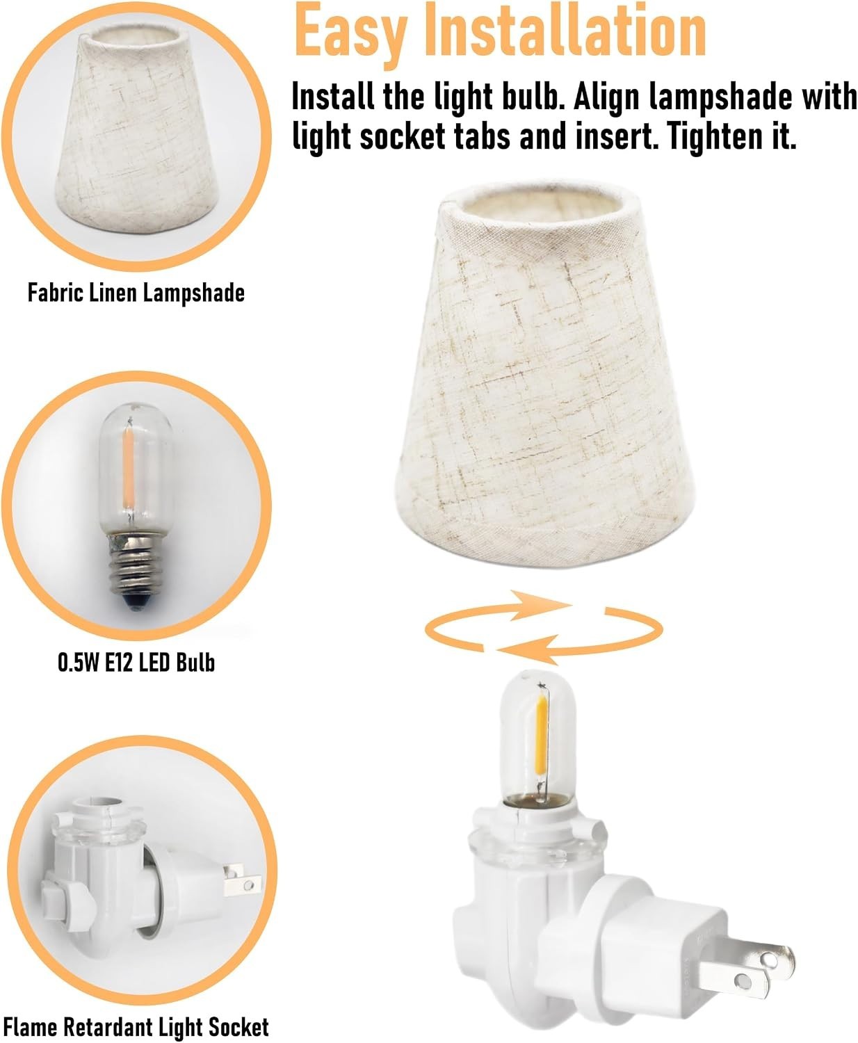 Energy Efficient Plug-in Night Light with 360-Degree Rotation Beige Shade