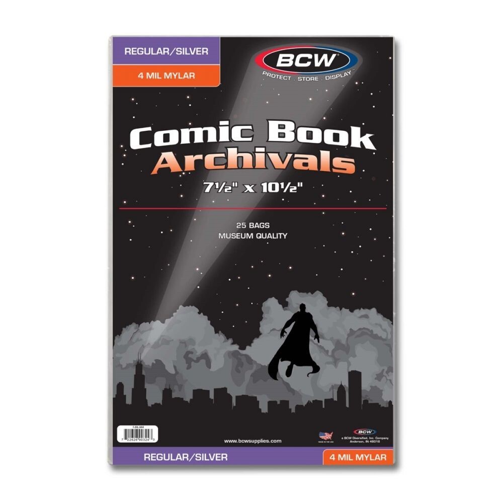 Mylar Archival Comic Book Bags 4 mil 25 BCW Polyester Sleeves Regular Current