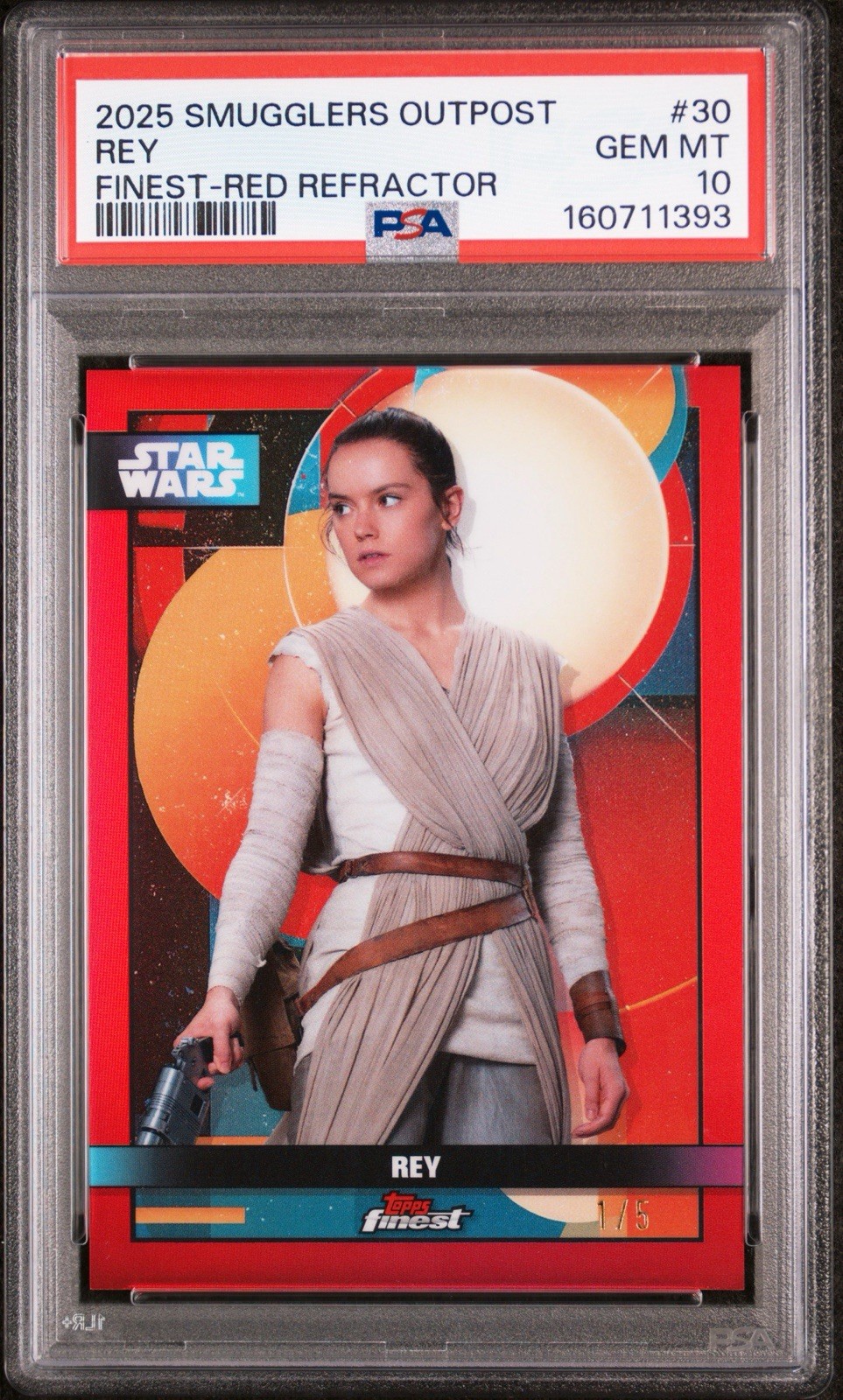 2025 Topps Star Wars Smugglers Outpost Rey Finest Red Refractor #/5 PSA 10