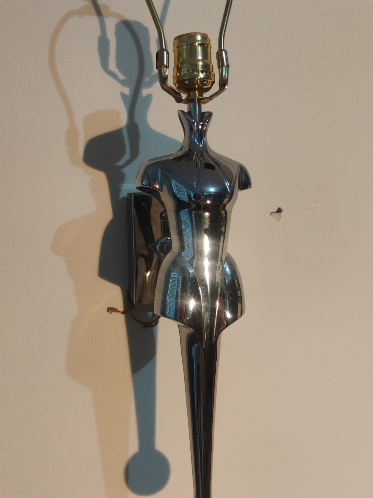 Art Deco Style Lady Figurine Bust Wall Lamp Chrome Sculpture Woman Lady Unique