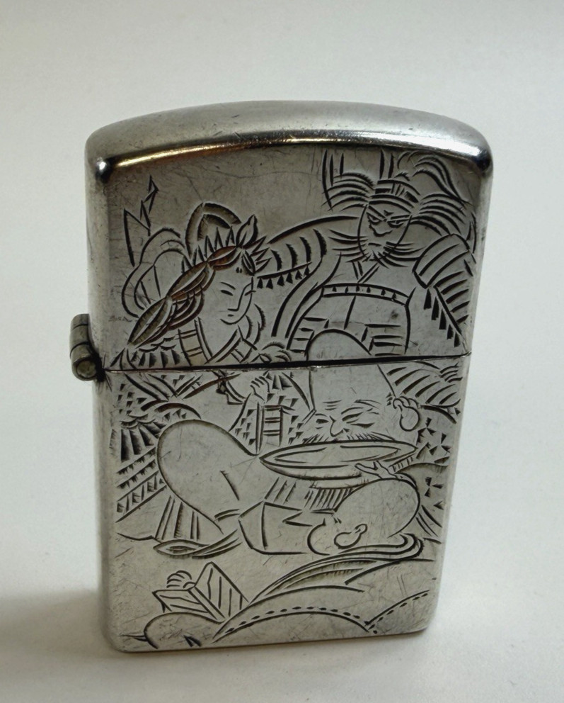 Vintage Sterling 950 Silver Engraved Fluid Lighter Complete 27g Case