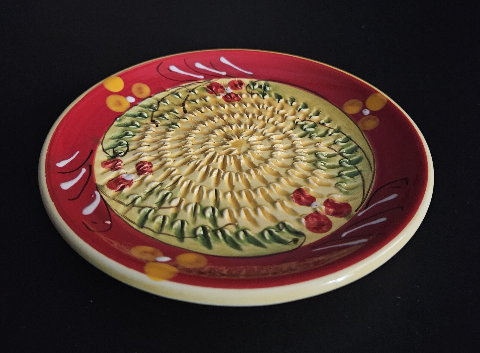 Ceramic French Garlic Grater Plate Hand Painted Vintage 5 1/8″