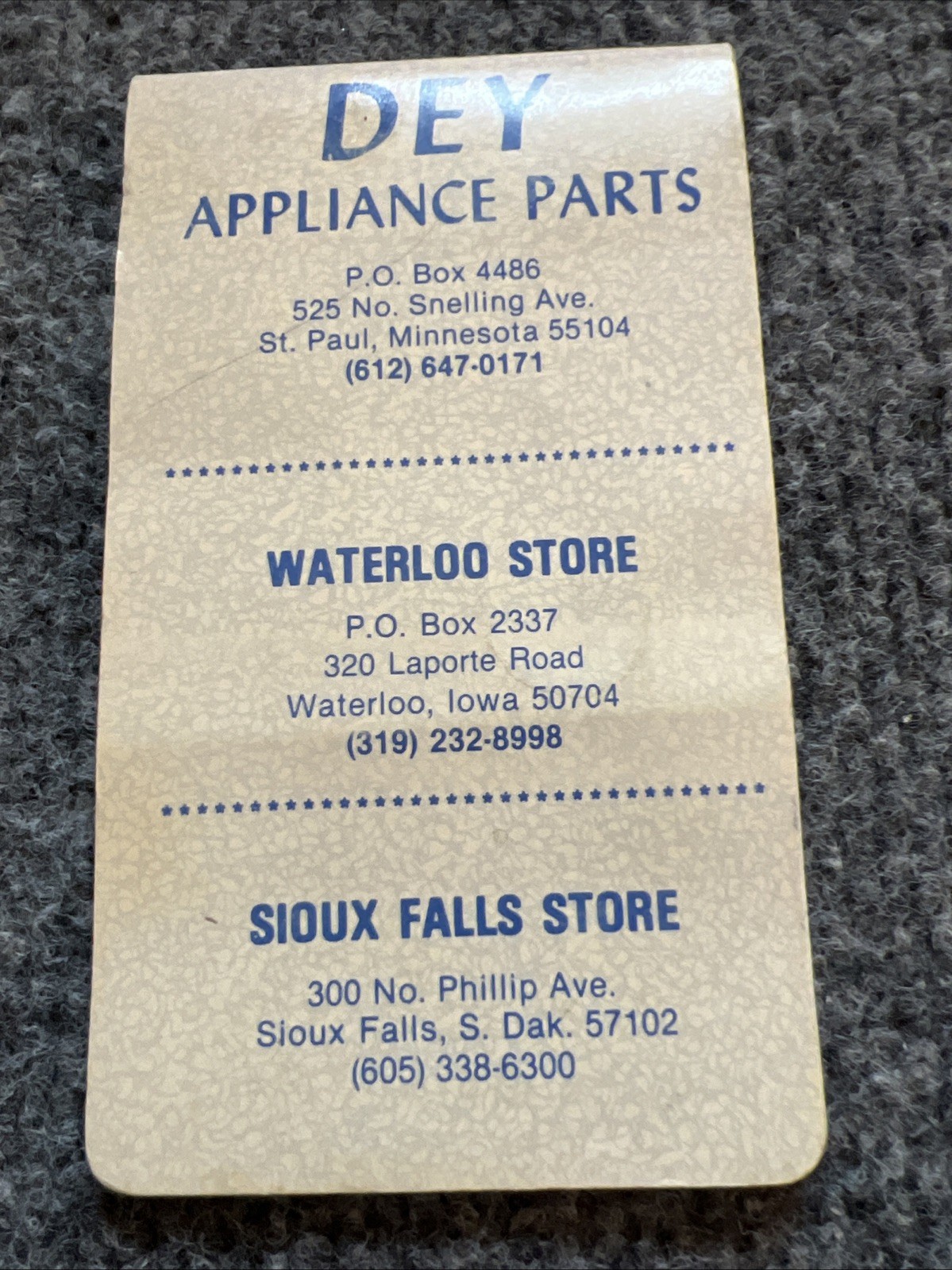 Vintage Dey Appliance Parts Memo Pocket Notebook Waterloo Sioux Falls