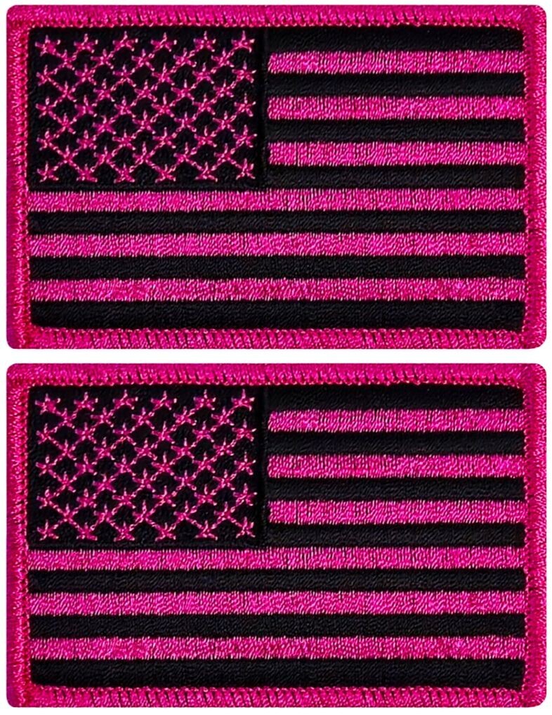 AMERICAN FLAG EMBROIDERED PATCH PINK/BLK – 2PC iron on sew on 3″x2″