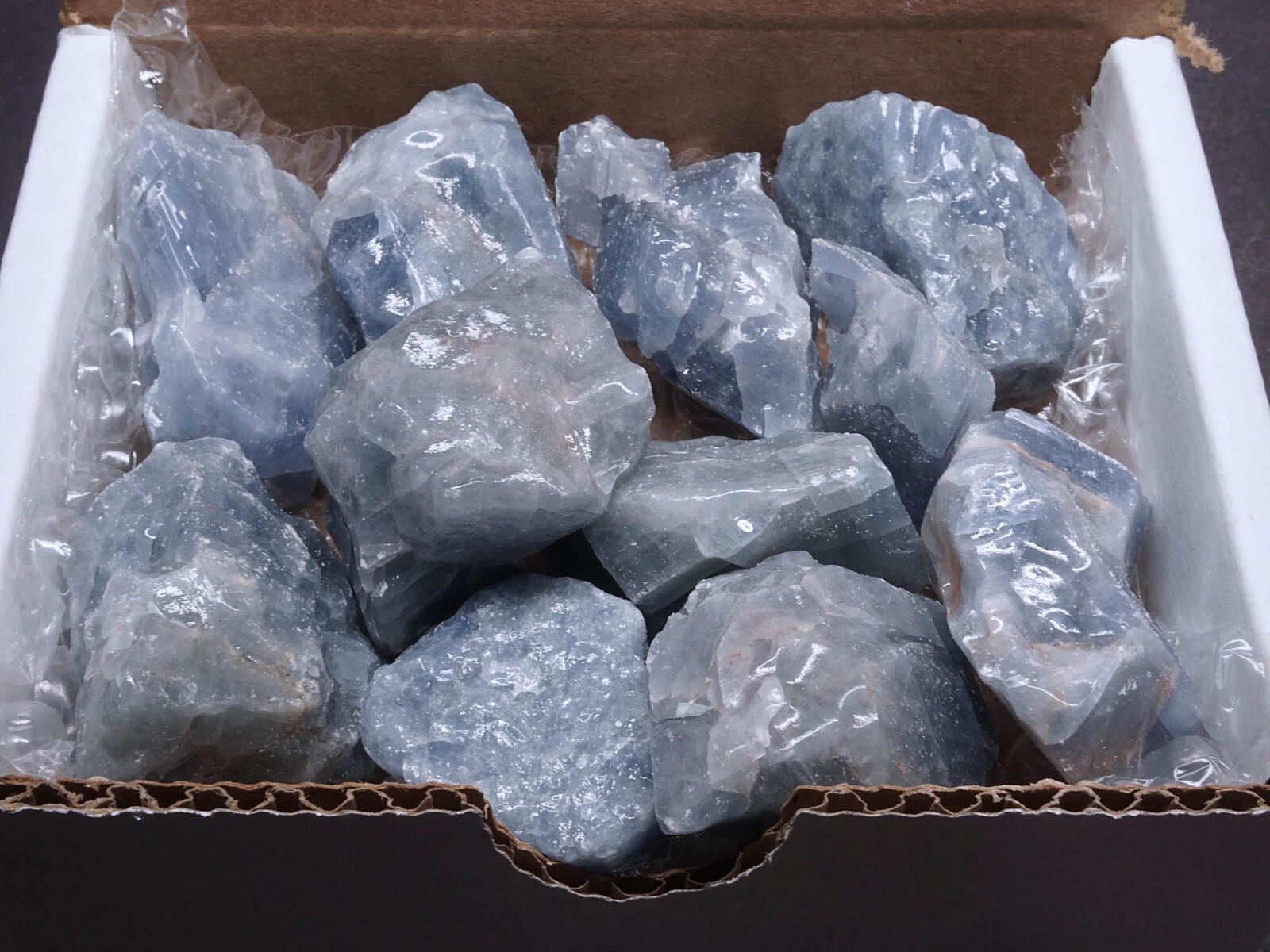 Blue Calcite Box 1/2 Lb Natural Blue Crystal Chunks Raw Mineral Specimens
