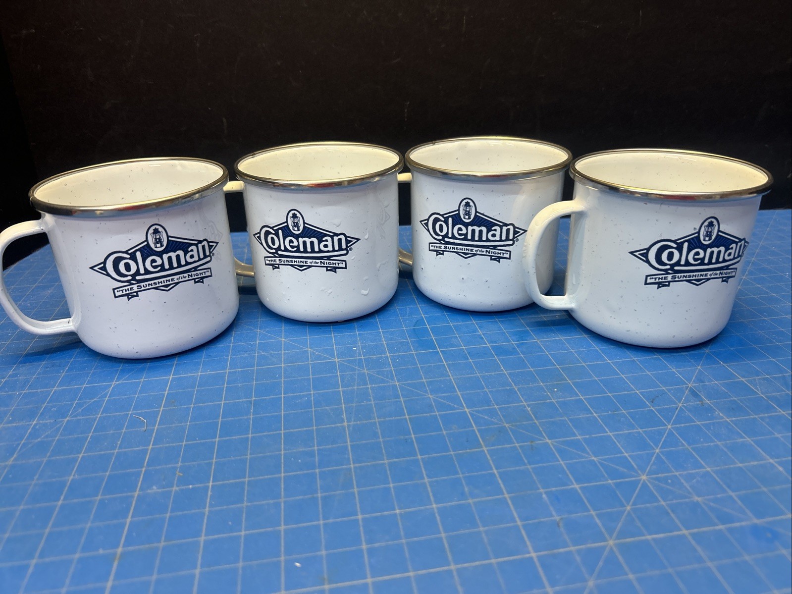 COLEMAN Mugs”The Sunshine Of The Night” Camping Set (4) Metal Enamel Vintage