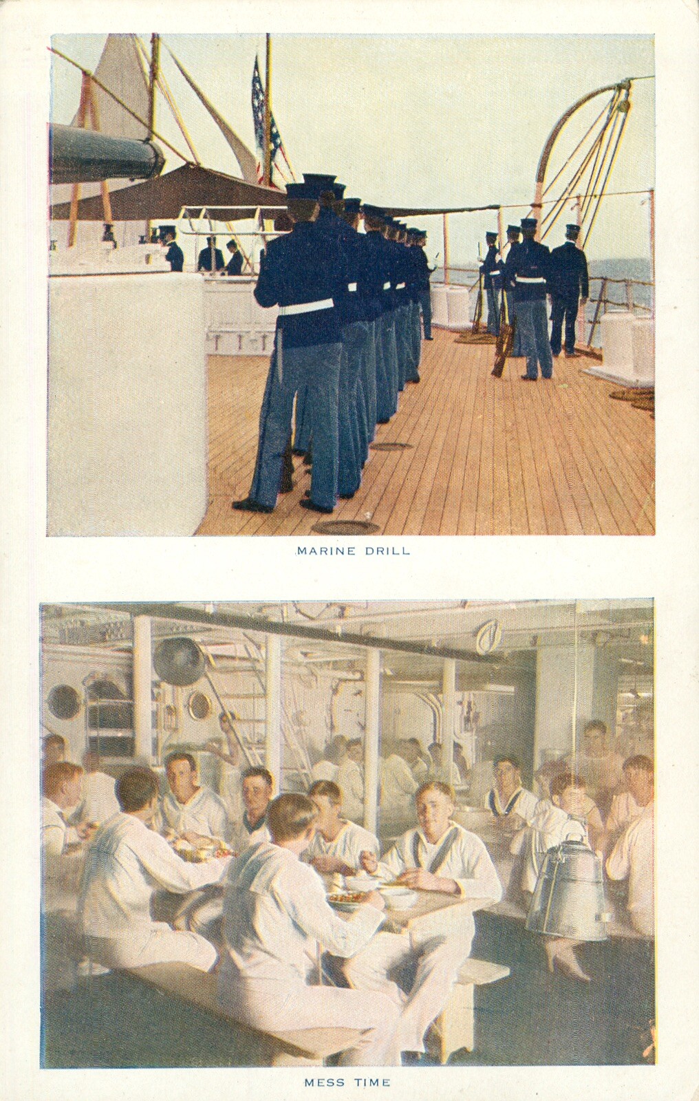 Ship Navy on Board c1909 – Marine Drill – Mess Time – eating Antique Postcard N