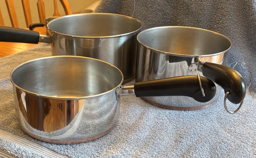 3 Piece LOT Revere Ware Pot Copper Clad Set Pans USA – 2 QT, 3QT, 4QT – no lids