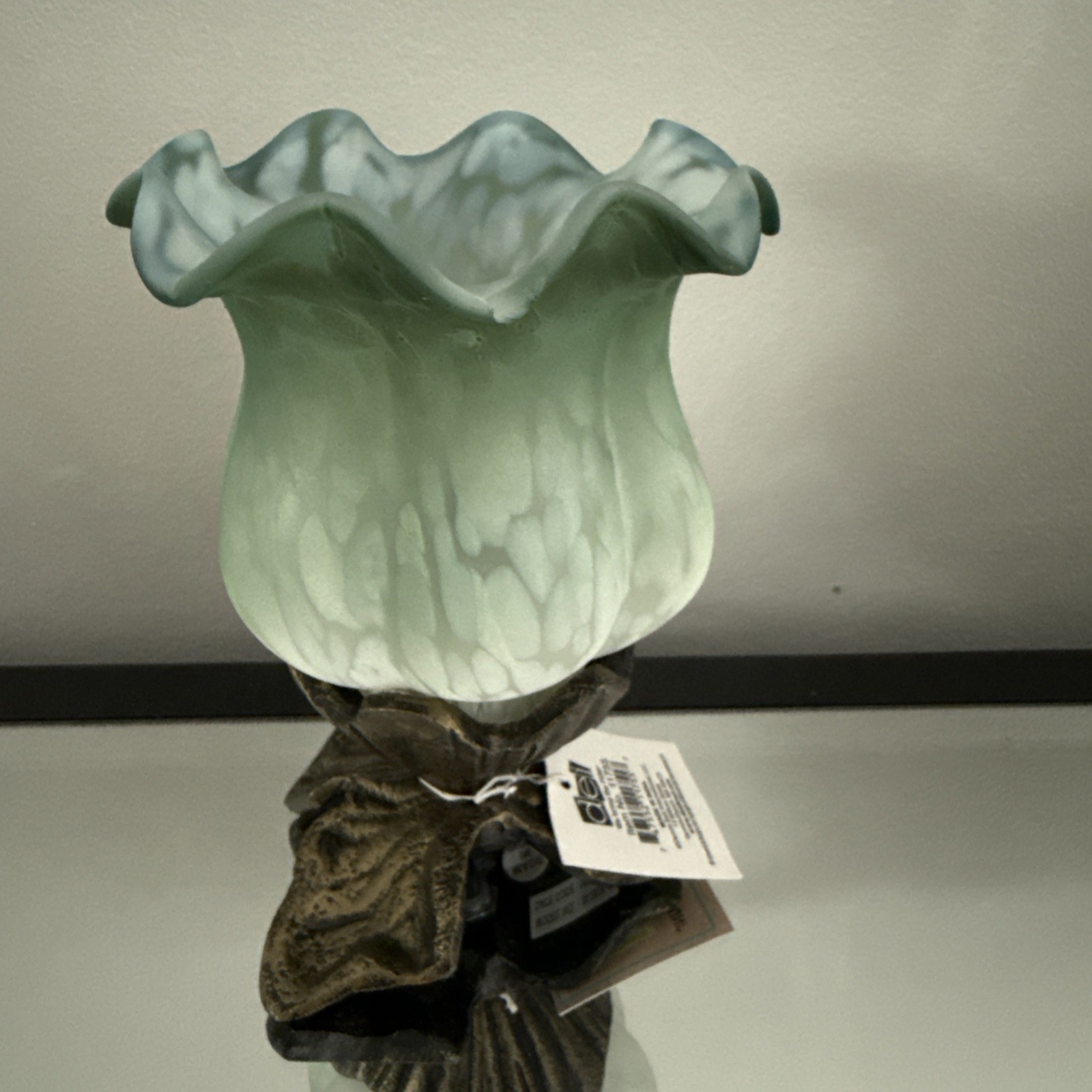 Vintage Accent Tulip Glass Shade Table Lamp With Green/White Shade New In Box