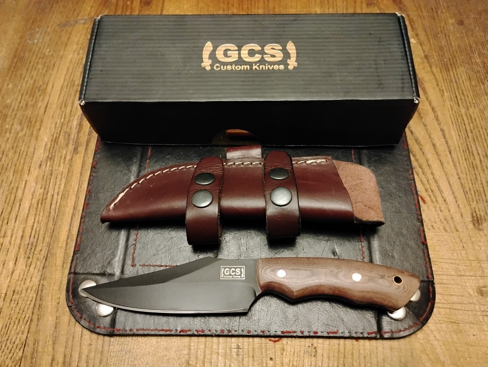 GCS Custom Fixed Blade Knife 4.625″ D2 Blade Micarta Handle Leather Sheath USA