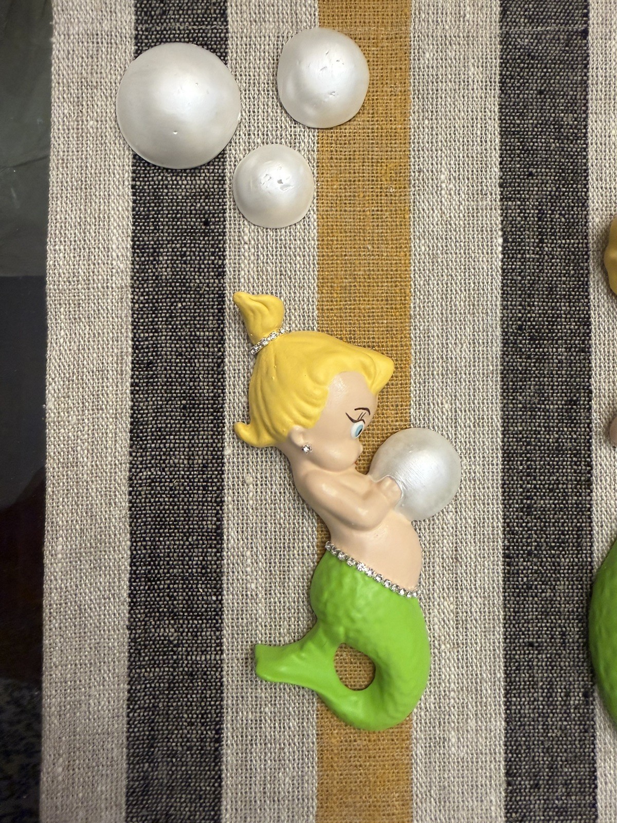 Disney Tinkerbell Inspired Hand Painted Chalkware Mermaid Wall Set Kitsch Decor