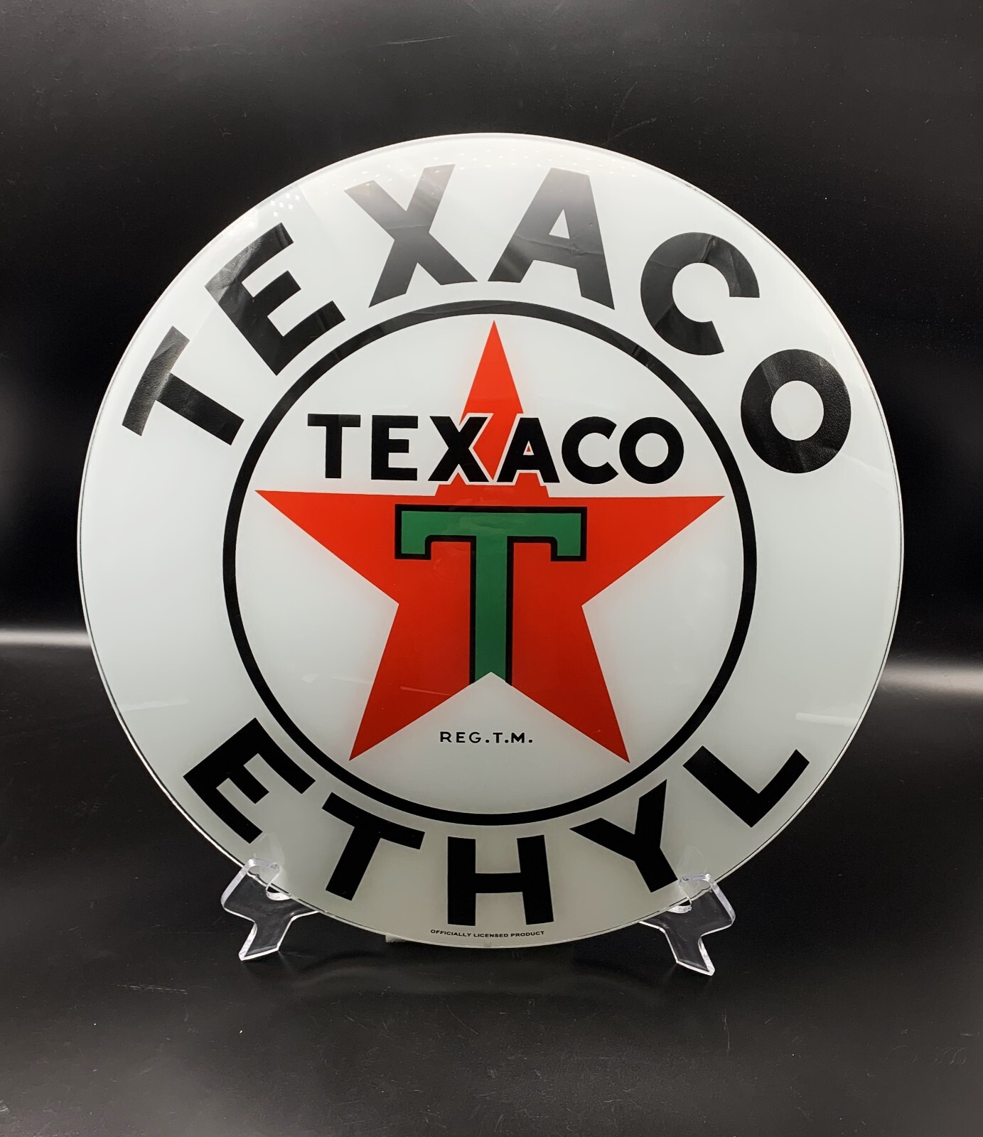 TEXACO ETHYL 15″ Gas Pump Globe Face/ Lens – HEAVY STRENGTH GLASS! MADE IN USA!!