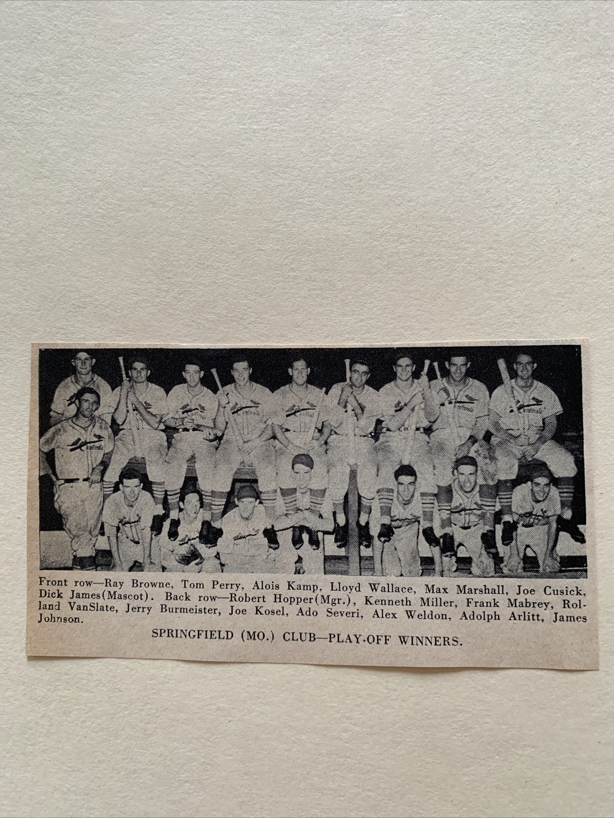 Springfield Cardinals MO Max Marshall Whitey Miller 1937 Baseball Team Picture