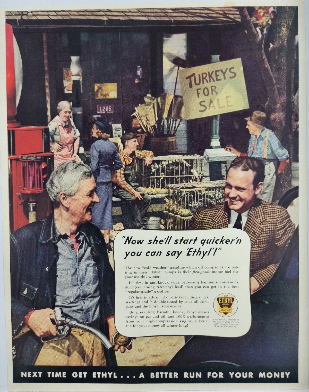 1937 Ethyl Gasoline Turkeys For Sale Original Print Ad Life Magazine 30s